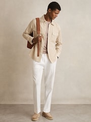 Reiss Stone Malaki Cotton Twill Twin Pocket Overshirt With Stretch - Image 3 of 7