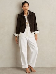 Reiss Chocolate Brown Hanson Suede Trucker Jacket - Image 3 of 6