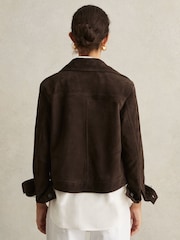 Reiss Chocolate Brown Hanson Suede Trucker Jacket - Image 5 of 6