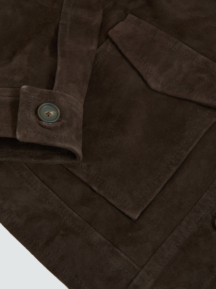 Reiss Chocolate Brown Hanson Suede Trucker Jacket - Image 6 of 6