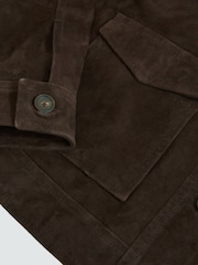 Reiss Chocolate Brown Hanson Suede Trucker Jacket - Image 7 of 7