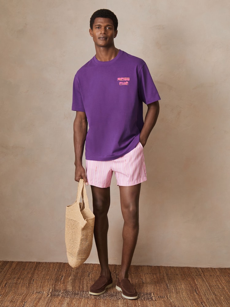 Reiss Purple Roda Reiss | Ché Cotton Palm-Print T-Shirt - Image 1 of 6