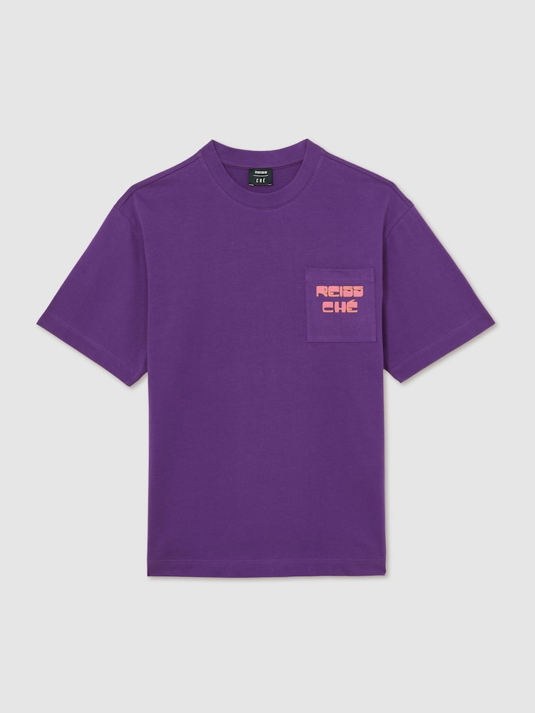 Reiss Purple Roda Reiss | Ché Cotton Palm-Print T-Shirt - Image 2 of 6