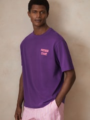 Reiss Purple Roda Reiss | Ché Cotton Palm-Print T-Shirt - Image 3 of 6