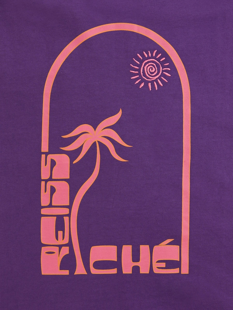 Reiss Purple Roda Reiss | Ché Cotton Palm-Print T-Shirt - Image 6 of 6