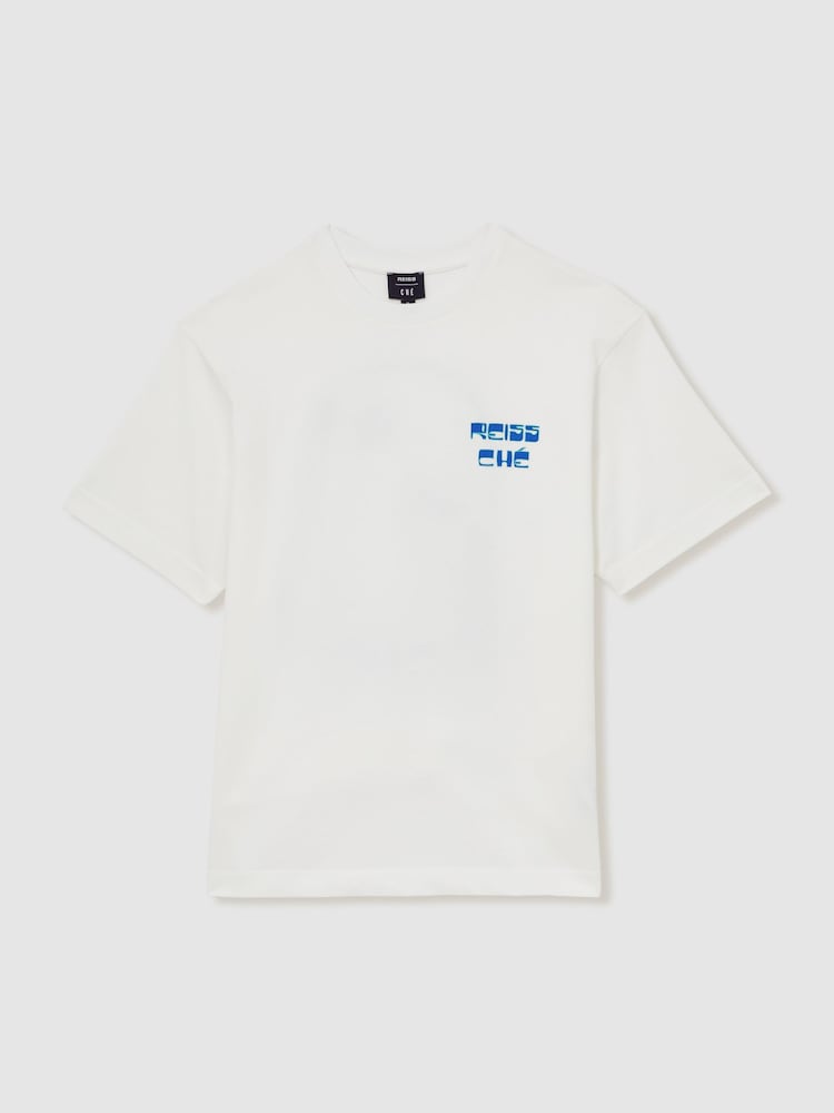 Reiss White Roda Reiss | Ché Cotton Palm-Print T-Shirt - Image 2 of 5 Reiss White Roda Reiss | Ché Cotton Palm-Print T-Shirt - Image 2 of 5