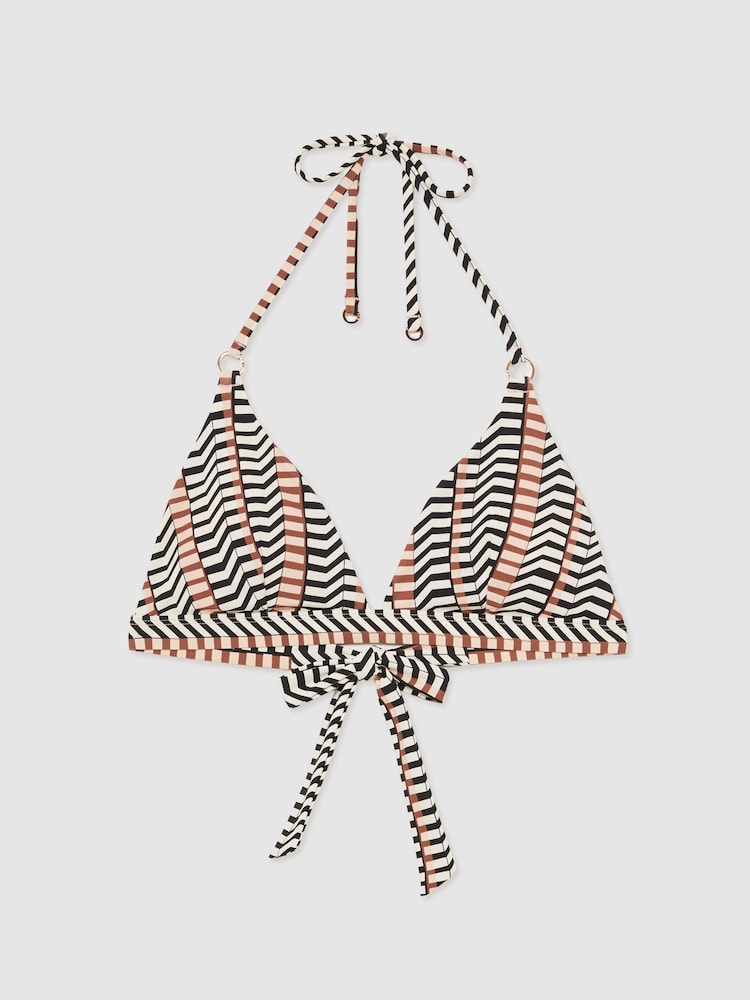 Reiss Black/Brown Charlie Chevron-Stripe Triangle Bikini Top - Image 2 of 5