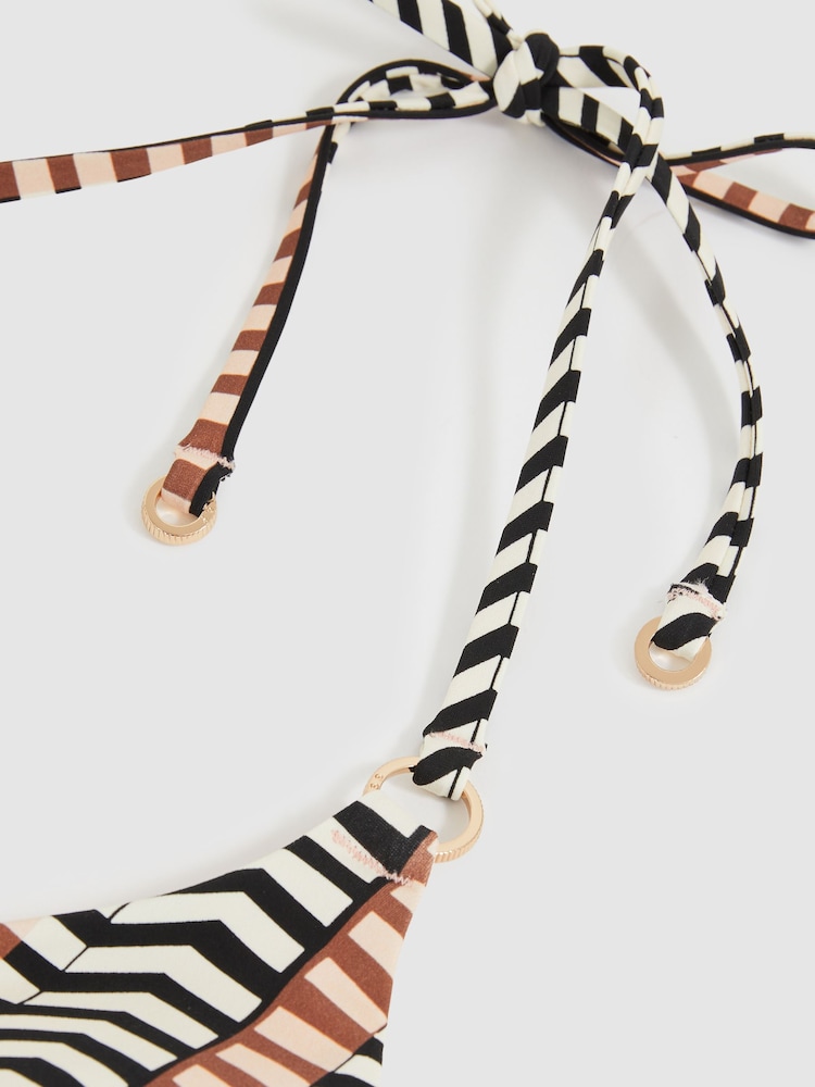 Reiss Black/Brown Charlie Chevron-Stripe Triangle Bikini Top - Image 5 of 5