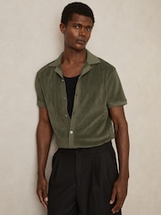 Reiss Green Eden Cotton Blend Towelling Shirt - Image 1 of 5