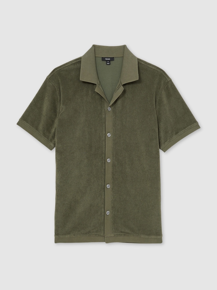 Reiss Green Eden Cotton Blend Towelling Shirt - Image 2 of 5