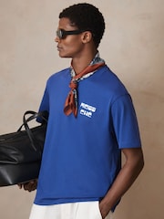 Reiss Blue Roda Reiss | Ché Cotton Palm-Print T-Shirt - Image 1 of 5