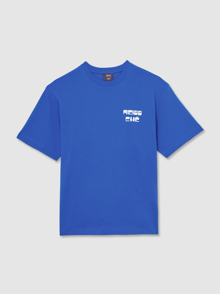 Reiss Blue Roda Reiss | Ché Cotton Palm-Print T-Shirt - Image 2 of 5