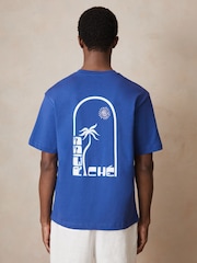 Reiss Blue Roda Reiss | Ché Cotton Palm-Print T-Shirt - Image 4 of 5