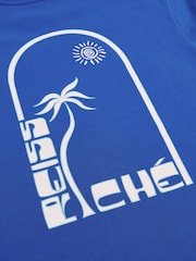 Reiss Blue Roda Reiss | Ché Cotton Palm-Print T-Shirt - Image 5 of 5