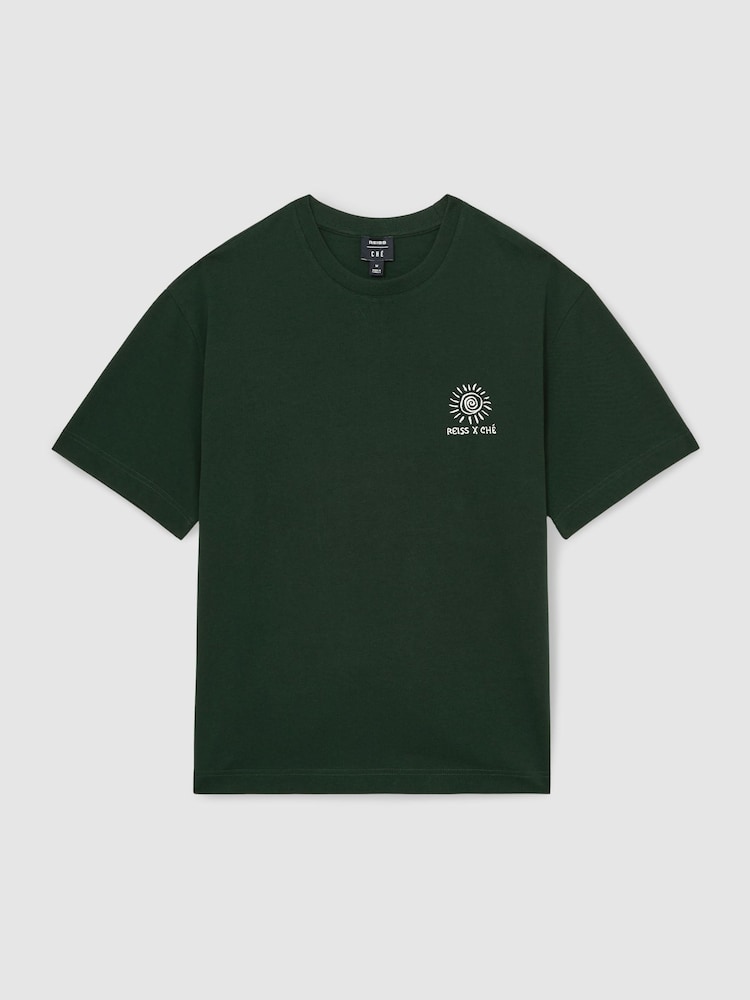 Reiss Green Artola Reiss | Ché Cotton Palm-Tree T-Shirt - Image 2 of 6