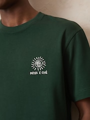 Reiss Green Artola Reiss | Ché Cotton Palm-Tree T-Shirt - Image 5 of 6