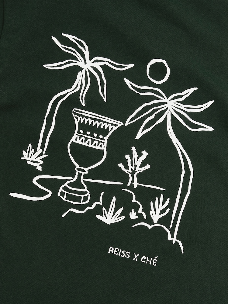 Reiss Green Artola Reiss | Ché Cotton Palm-Tree T-Shirt - Image 6 of 6
