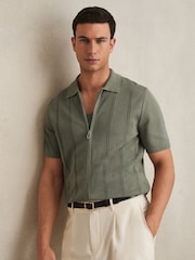 Reiss Sage Tay Pointelle-Knit Zip-Through Shirt - Image 1 of 5