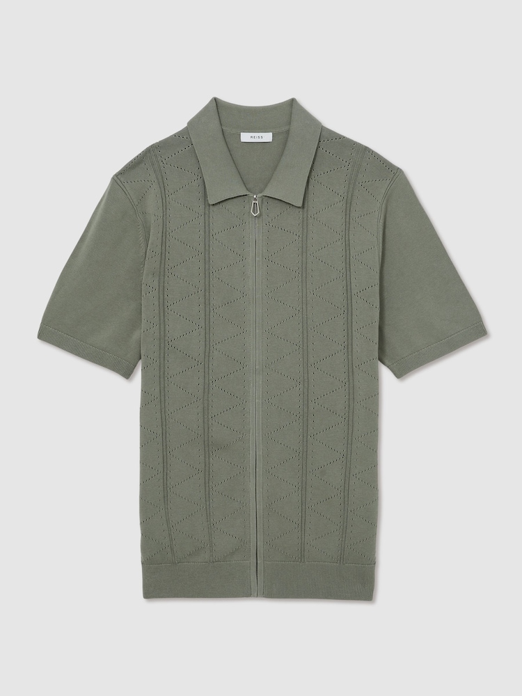 Reiss Sage Tay Pointelle-Knit Zip-Through Shirt - Image 2 of 5
