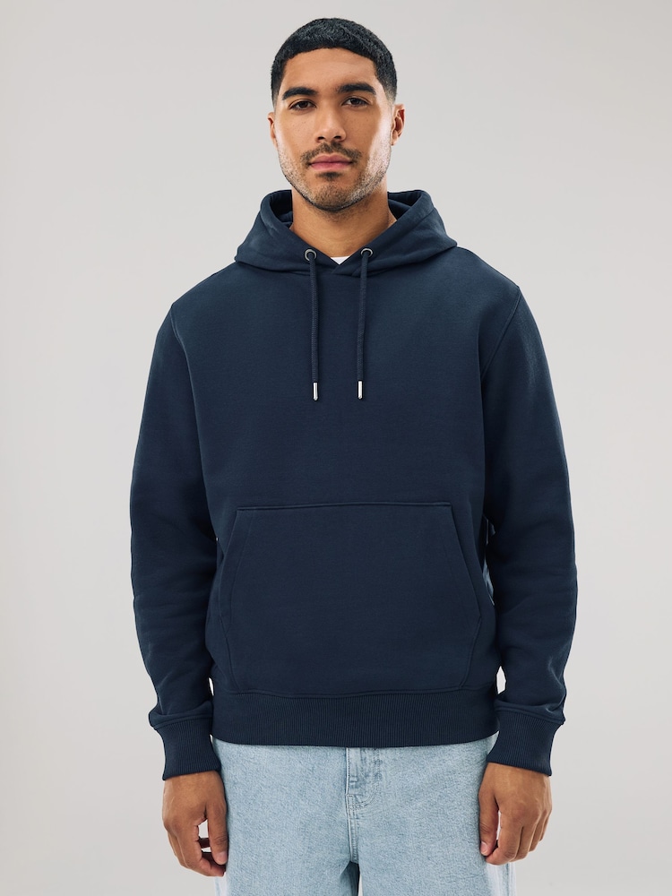 Navy Blue Regular Fit Heavyweight Cotton Rich Jersey Hoodie - Image 1 of 8