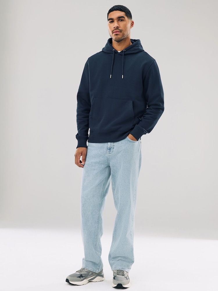 Navy Blue Regular Fit Heavyweight Cotton Rich Jersey Hoodie - Image 2 of 8