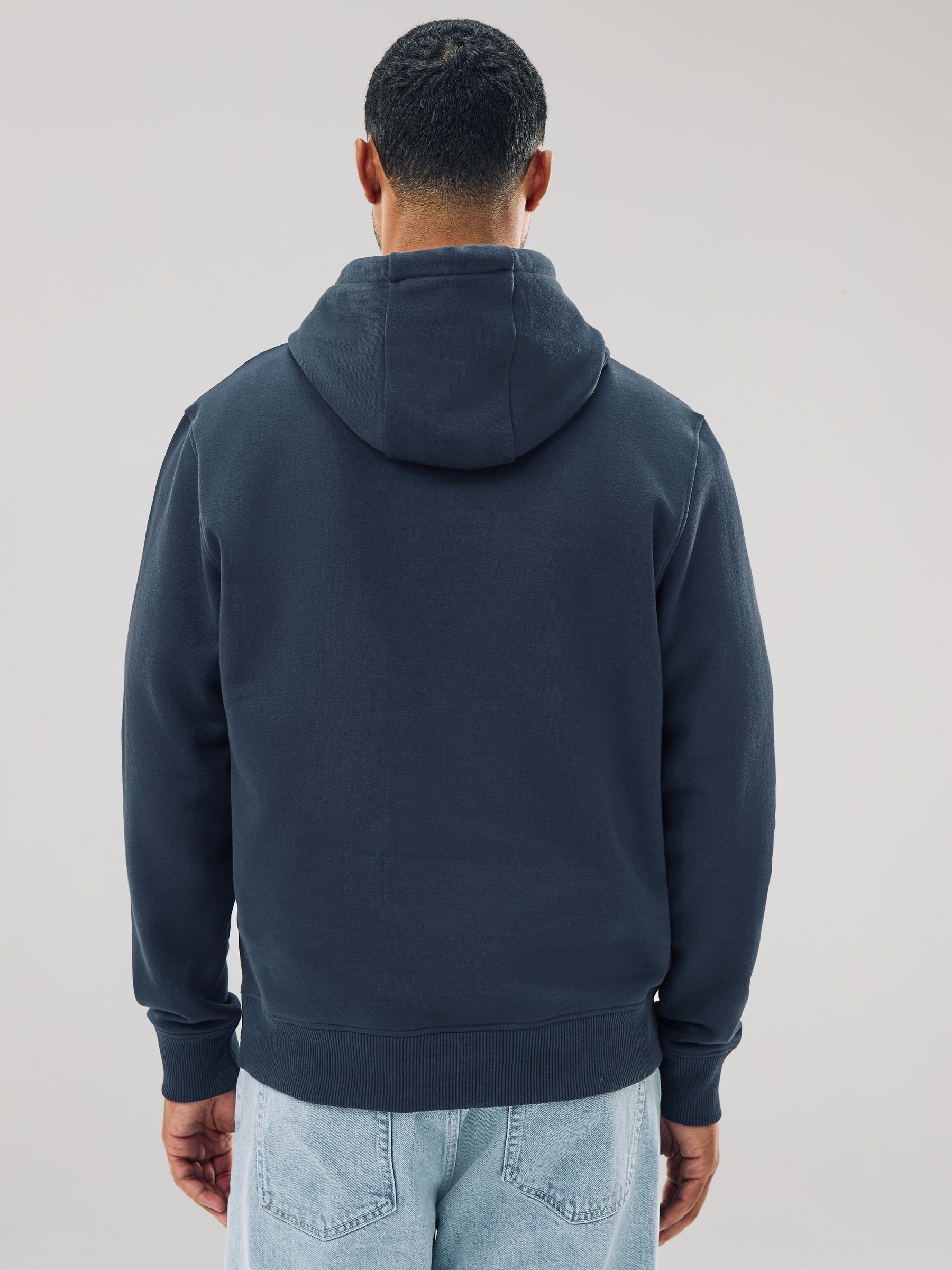 Buy Navy Blue Regular Fit Heavyweight Cotton Rich Jersey Hoodie