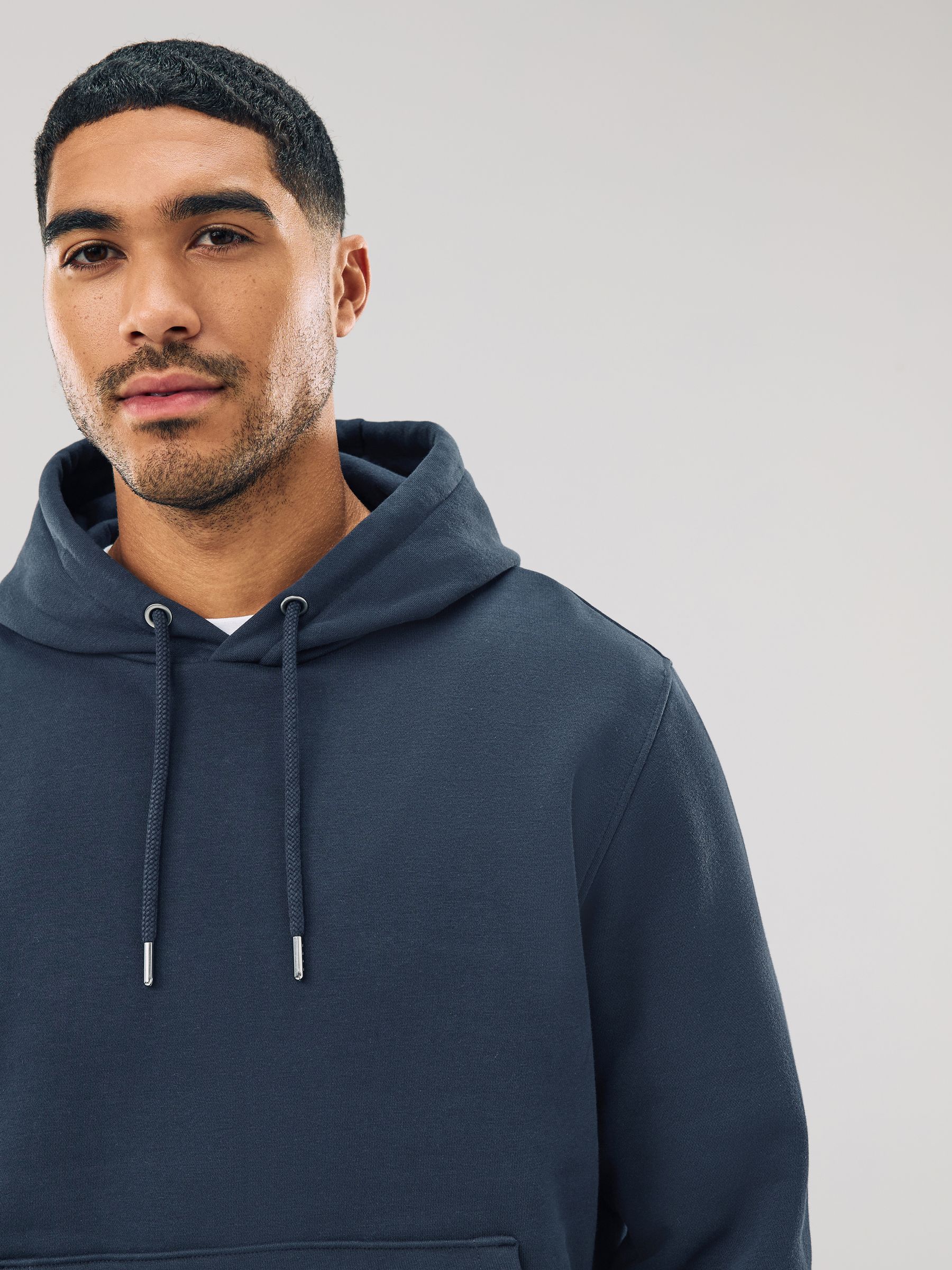 Buy Navy Blue Regular Fit Heavyweight Cotton Rich Jersey Hoodie