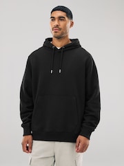 Black Regular Fit Heavyweight Cotton Rich Jersey Hoodie - Image 1 of 8