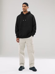 Black Regular Fit Heavyweight Cotton Rich Jersey Hoodie - Image 2 of 8