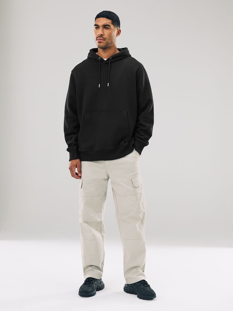 Black Regular Fit Heavyweight Cotton Rich Jersey Hoodie - Image 2 of 8