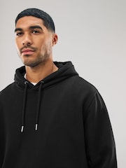 Black Regular Fit Heavyweight Cotton Rich Jersey Hoodie - Image 4 of 8