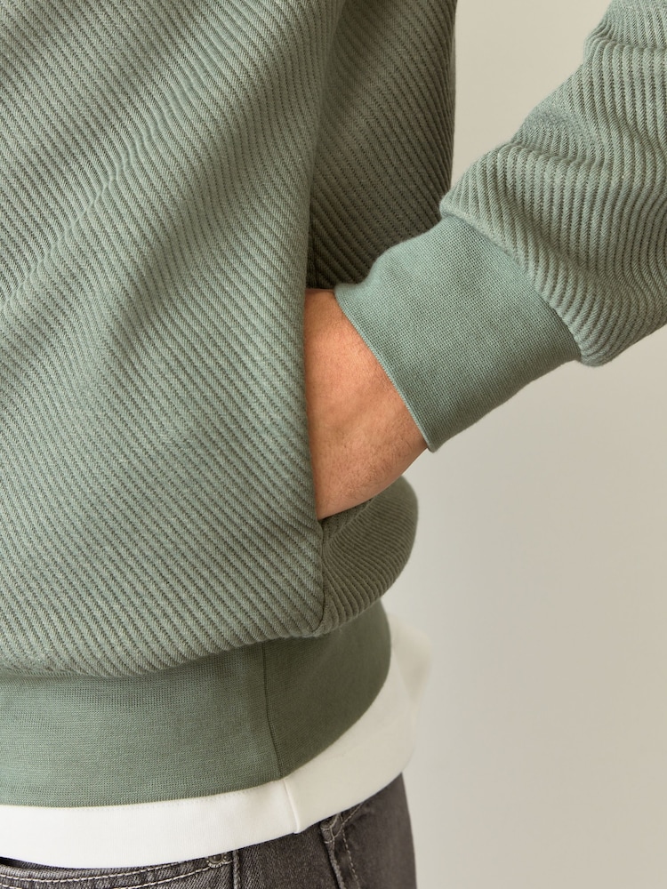 Sage Green Diagonal Textured Hoodie - Image 5 of 5