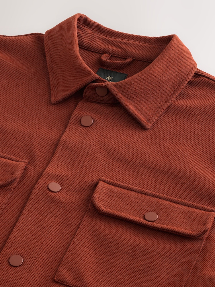 Rust Brown Jersey Twill Popper Shacket - Image 1 of 7