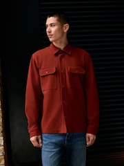 Rust Brown Jersey Twill Popper Shacket - Image 4 of 7