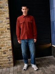 Rust Brown Jersey Twill Popper Shacket - Image 5 of 7