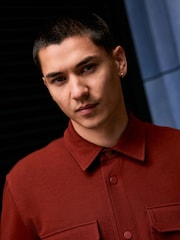 Rust Brown Jersey Twill Popper Shacket - Image 6 of 7