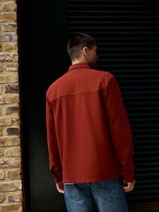 Rust Brown Jersey Twill Popper Shacket - Image 7 of 7