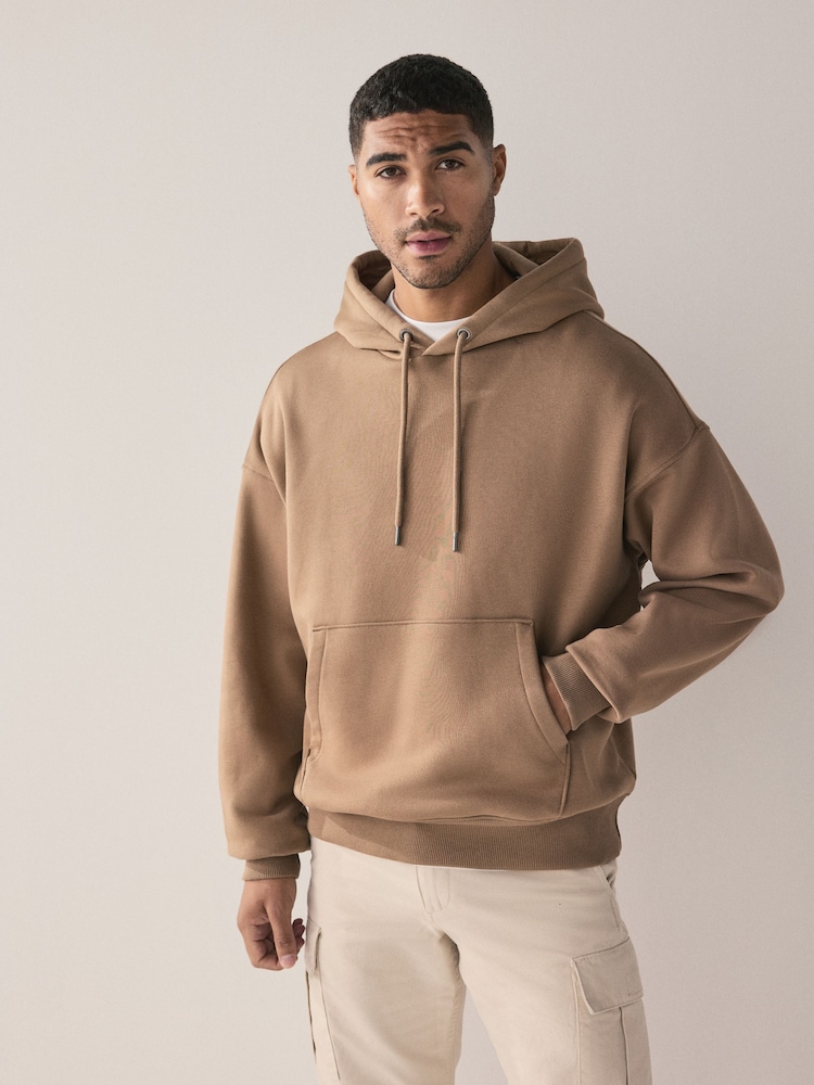 Neutral Oversized Heavyweight Cotton Rich Jersey Hoodie - Image 1 of 4 Neutral Oversized Heavyweight Cotton Rich Jersey Hoodie - Image 1 of 4