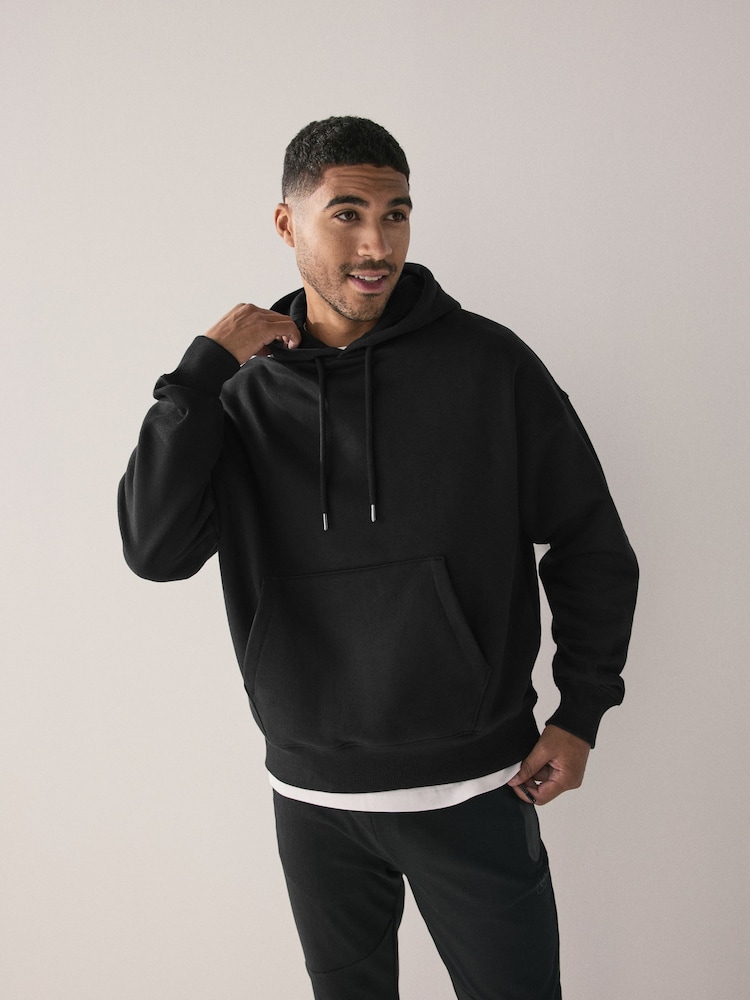 Black Oversized Heavyweight Cotton Rich Jersey Hoodie - Image 1 of 8 Black Oversized Heavyweight Cotton Rich Jersey Hoodie - Image 1 of 8
