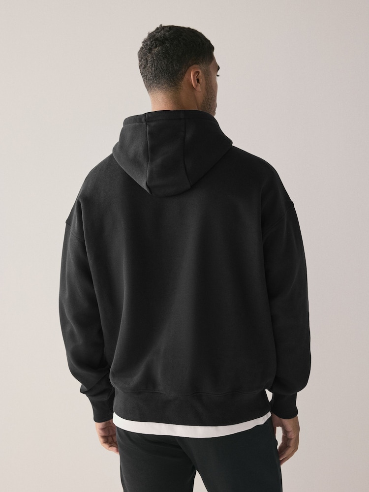 Black Oversized Heavyweight Cotton Rich Jersey Hoodie - Image 2 of 8 Black Oversized Heavyweight Cotton Rich Jersey Hoodie - Image 2 of 8