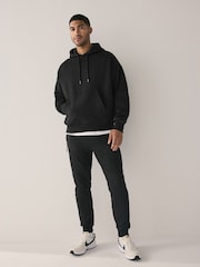 Black Oversized Heavyweight Cotton Rich Jersey Hoodie - Image 3 of 8