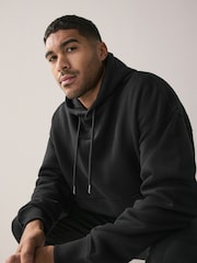Black Oversized Heavyweight Cotton Rich Jersey Hoodie - Image 4 of 8