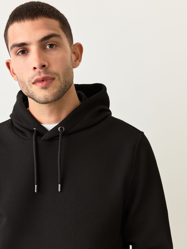 Black Diagonal Textured Hoodie - Image 1 of 9