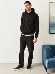 Black Diagonal Textured Hoodie - Image 2 of 9