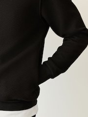 Black Diagonal Textured Hoodie - Image 6 of 9