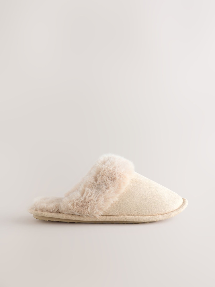 Sand Faux Fur Suede Mule Slippers - Image 1 of 8