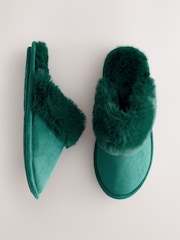 Green Faux Fur Suede Mule Slippers - Image 4 of 7