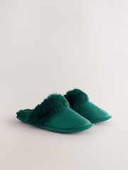 Green Faux Fur Suede Mule Slippers - Image 5 of 7