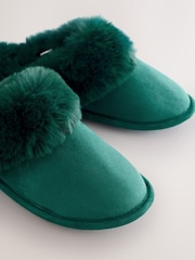 Green Faux Fur Suede Mule Slippers - Image 7 of 7