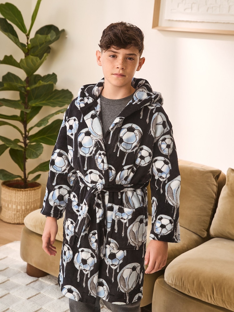 Black/White Football Robe (3-16yrs) - Image 1 of 8 Black/White Football Robe (3-16yrs) - Image 1 of 8